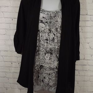 I.N. Studio Top(one piece) Women Size Small Black ,Black & White Ruffled Shell